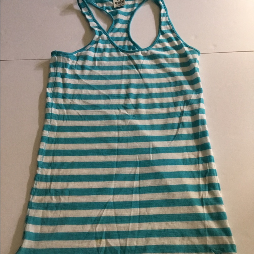 Pink by Victoria Secret blue and white Racerback tank top. Small
